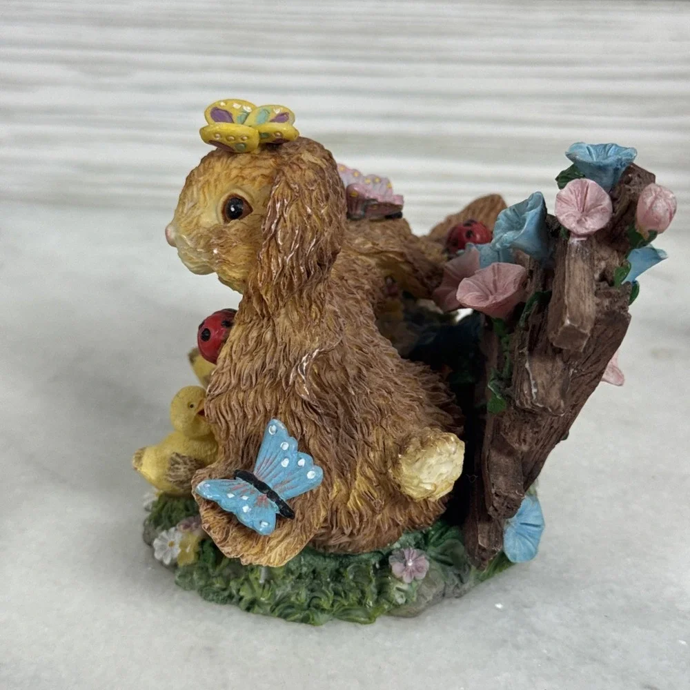 Vintage Bunny Rabbit Figurine Flowers Spring Easter lot of 2